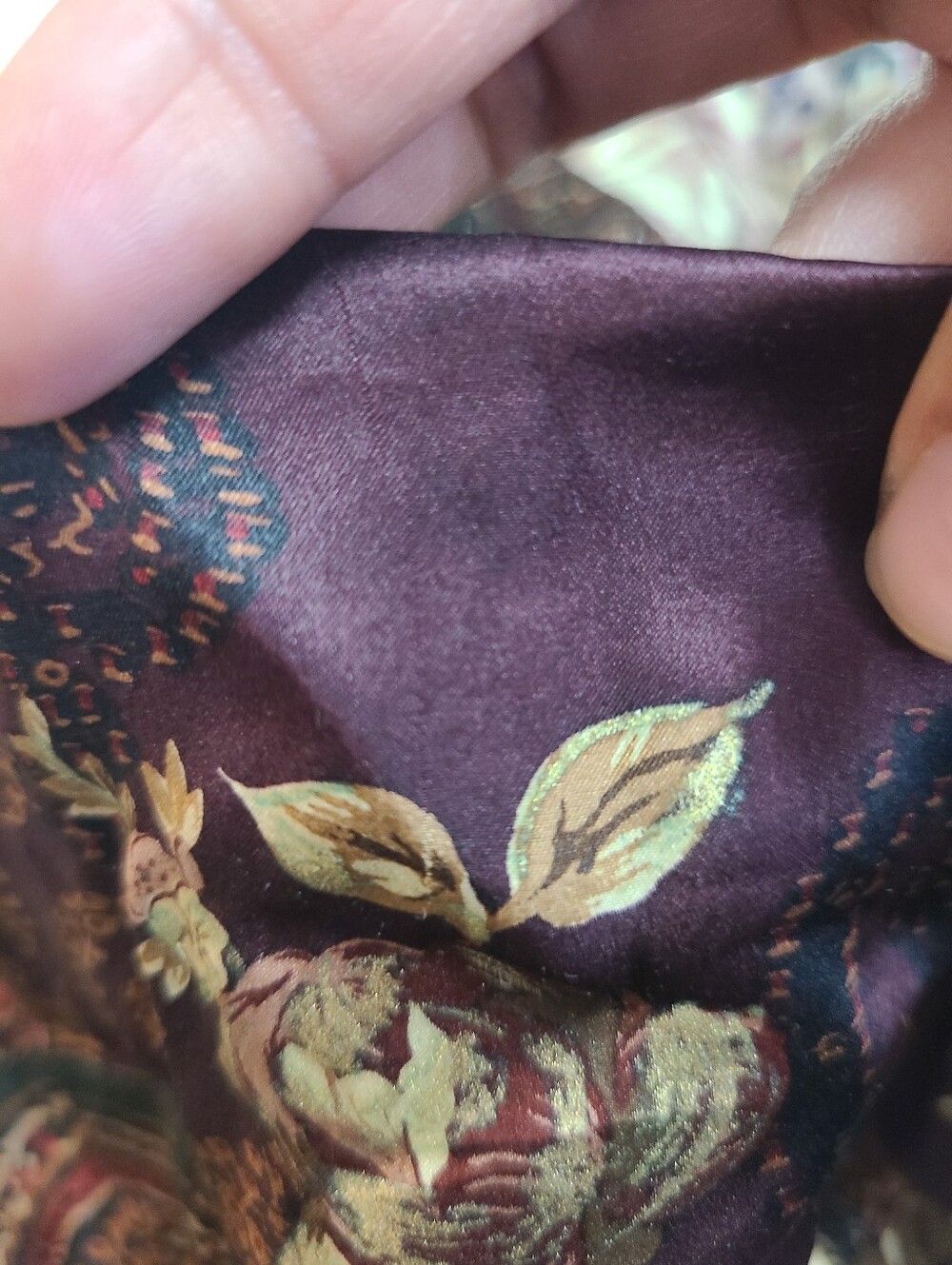 Vintage Lauren By Ralph Lauren Paisley Floral Scarf - Burgundy and Gold - Picture 5 of 7